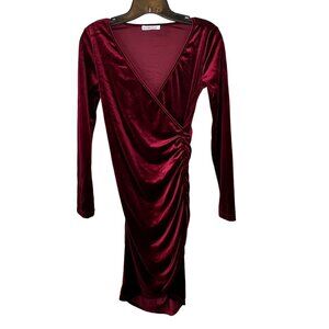 Guberry Velvet Bodycon Dress size S Burgundy Wine Long Sleeve Ruched